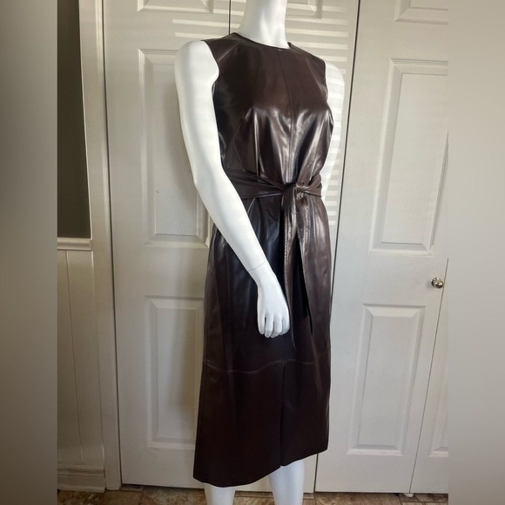Calvin Klein Faux Leather Brown Sleeveless Dress